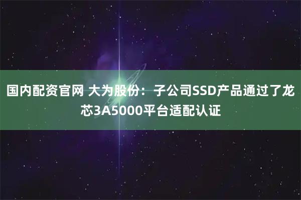 国内配资官网 大为股份：子公司SSD产品通过了龙芯3A5000平台适配认证